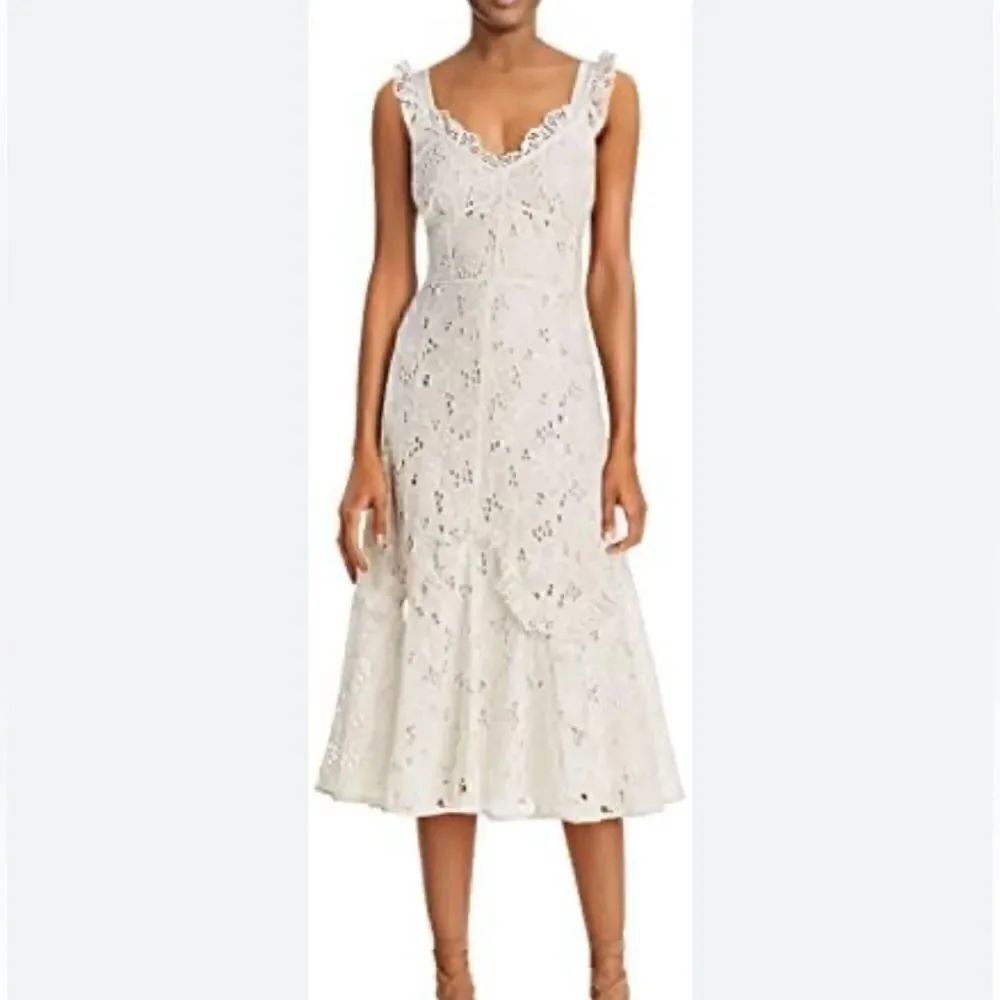REBECCA TAYLOR Adriana Eyelet Lace-Up Midi Dress, NWT, Size 2